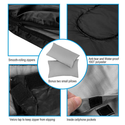 2 Person Waterproof Sleeping Bag with 2 Pillows-Black