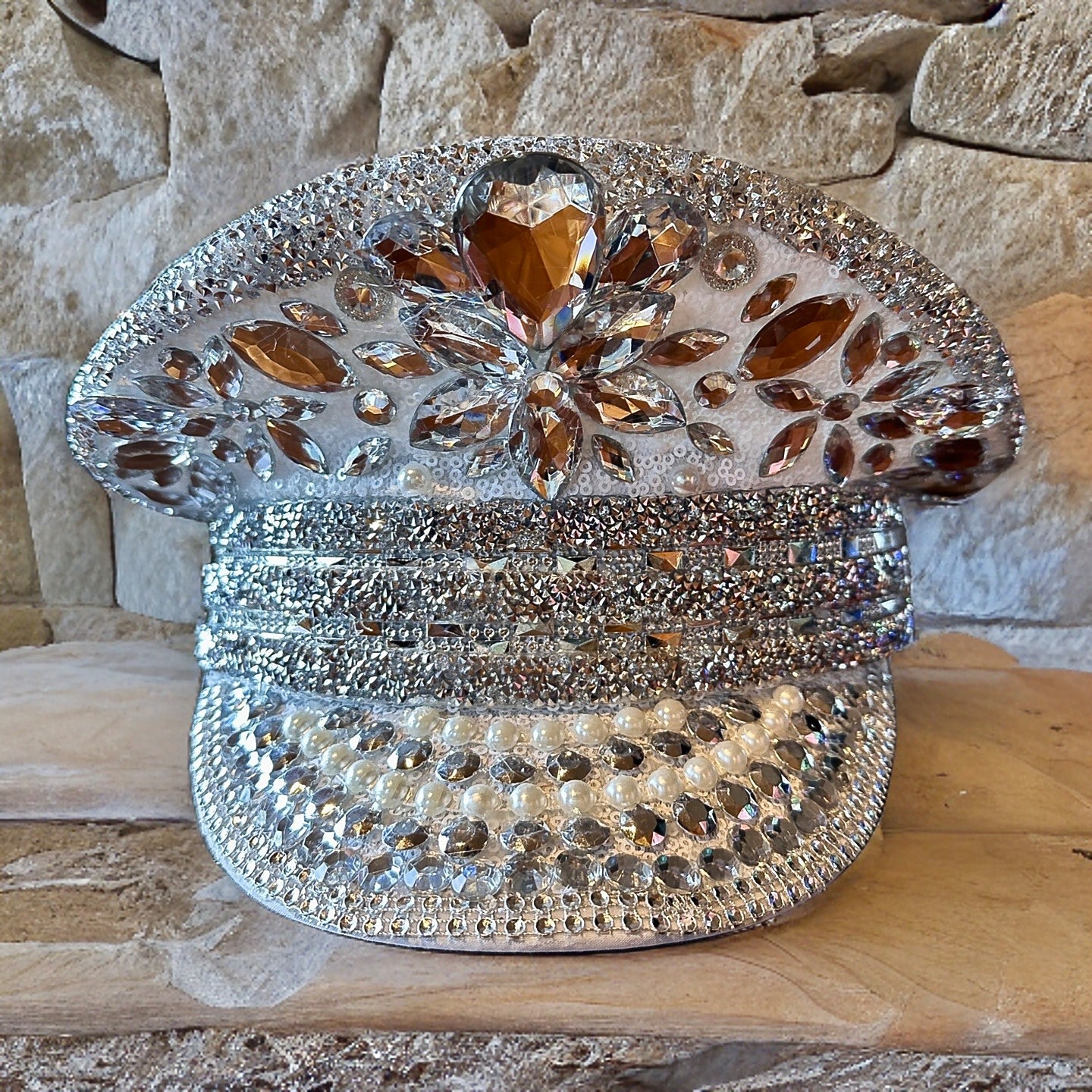 Silver Rhinestone Hat / Sequin Hat / Party Captain Hat / Festival Hat, Burning Man Hat, EDC Hat, Rave Hat / Birthday Hat / Custom Phrase Hat
