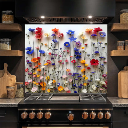 Floral Waltz Tempered Glass Backsplash – Colorful Flower Kitchen Backsplash Tile