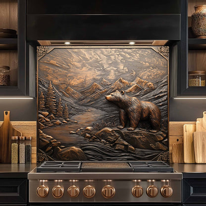 Summit Watcher Tempered Glass Backsplash – Mountain Bear Stove Glass Backsplash