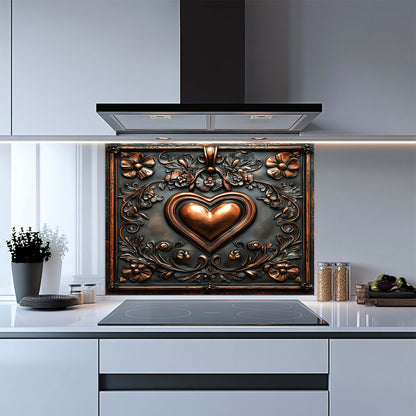 Copper Look Heart Tempered Glass Backsplash – Floral Kitchen Backsplash Behind Stove