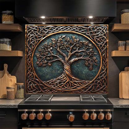 Timeless Tree – Tempered Glass Backsplash for Kitchen Stove | Copper Look Backsplash