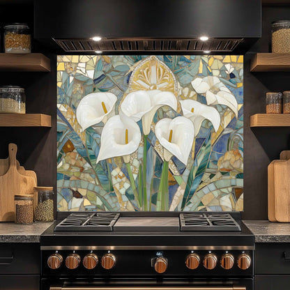 Kitchen Glass Backsplash with Calla Bloom Mosaic Design