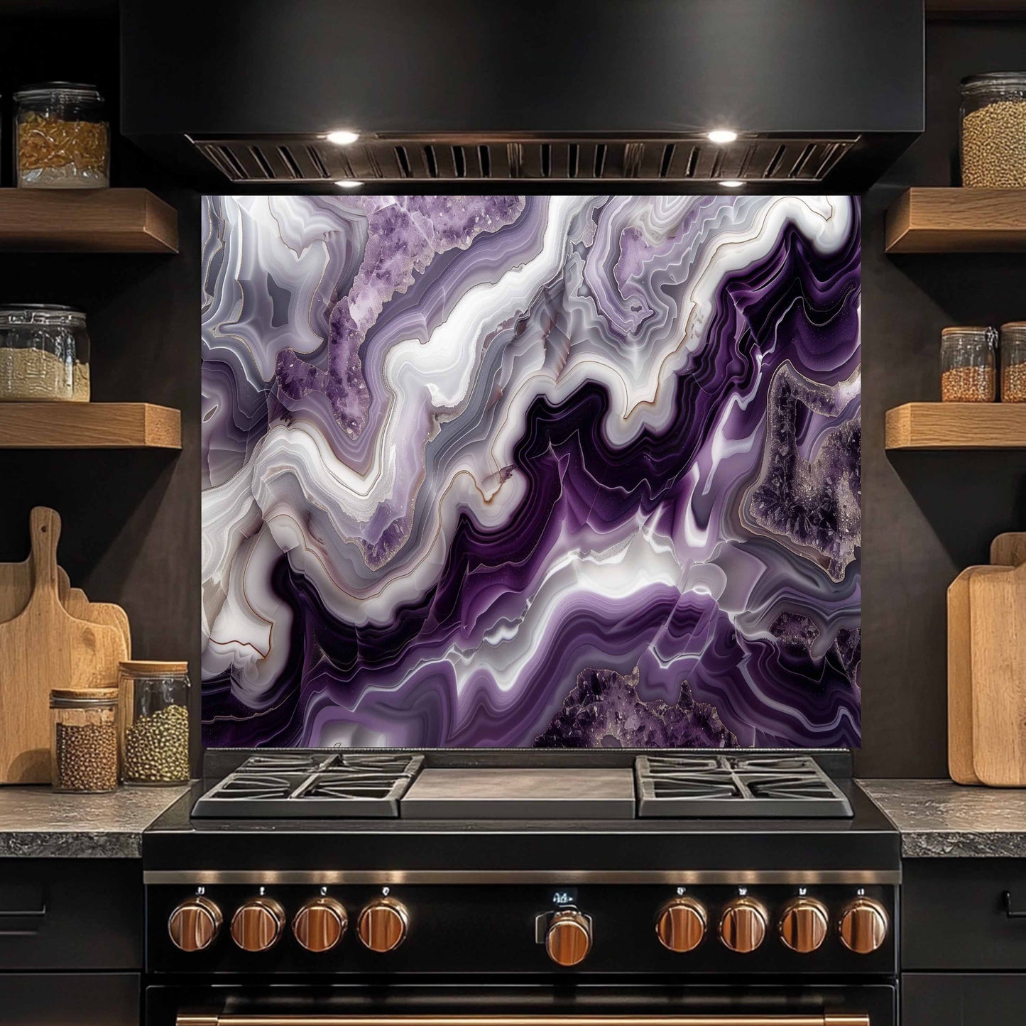 Tempered Glass Backsplash – Violet Quartz Dream