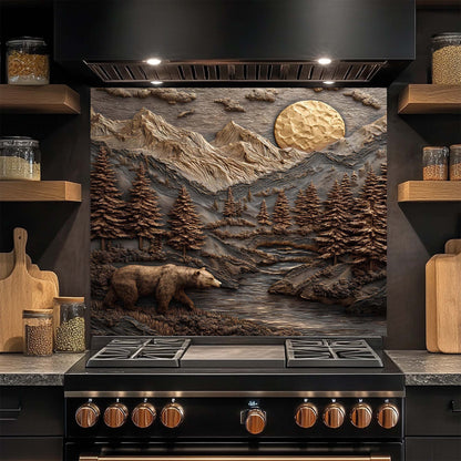 Bronze Mountain Bear – Tempered Glass Backsplash for Kitchen – Copper Look Backsplash