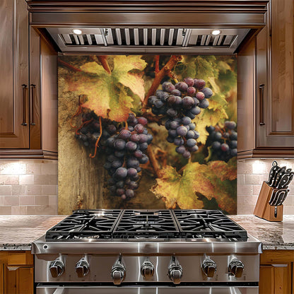 Tuscan Vineyard – Tempered Glass Backsplash for Kitchen – Rustic Wine Grapes Splashback