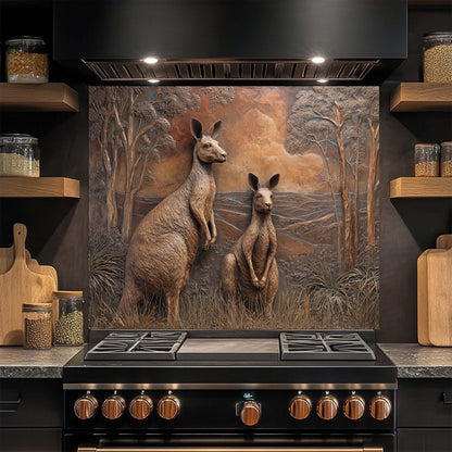 Copper Kangaroos – Tempered Glass Backsplash for Kitchen Stove | Wildlife Backsplash