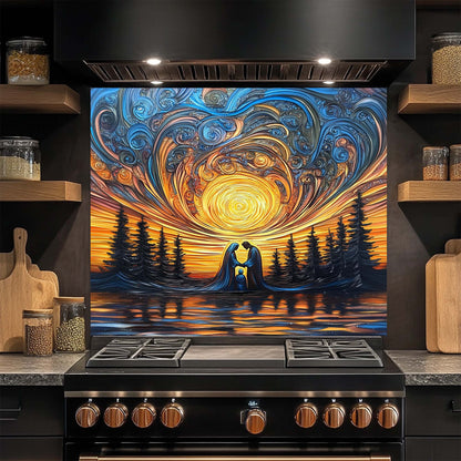 Sacred Light – Tempered Glass Backsplash for Kitchen Stove | Holy Family Sunset Backsplash