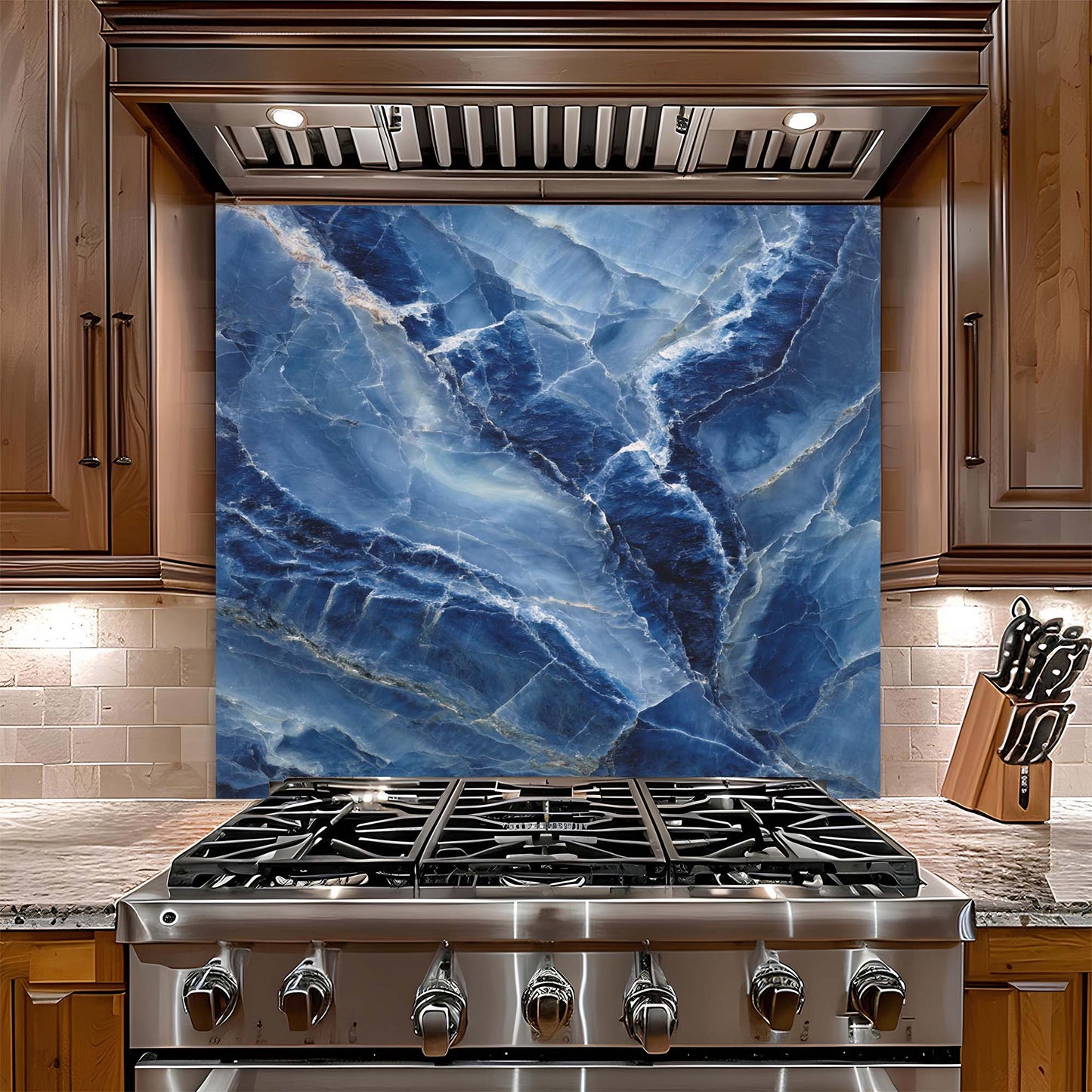 Ocean Lapis – Tempered Glass Backsplash for Kitchen | Luxurious Marble Look Backsplash