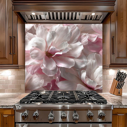 Blush Magnolia – Tempered Glass Backsplash for Kitchen – Pink Floral Kitchen Splashback