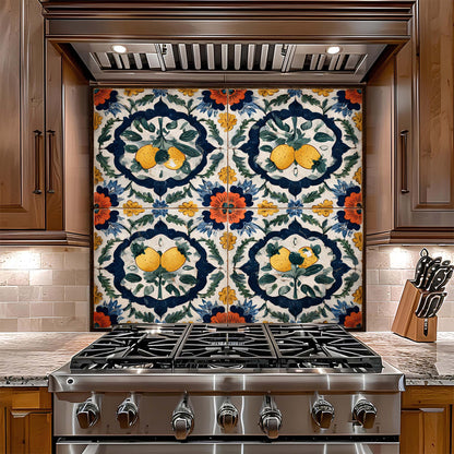Mediterranean Lemon Tile – Tempered Glass Backsplash for Kitchen – Vintage Splashback