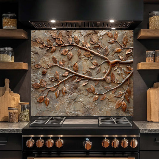 Copper Vine – Tempered Glass Backsplash for Kitchen – Copper Look Glass Backsplash
