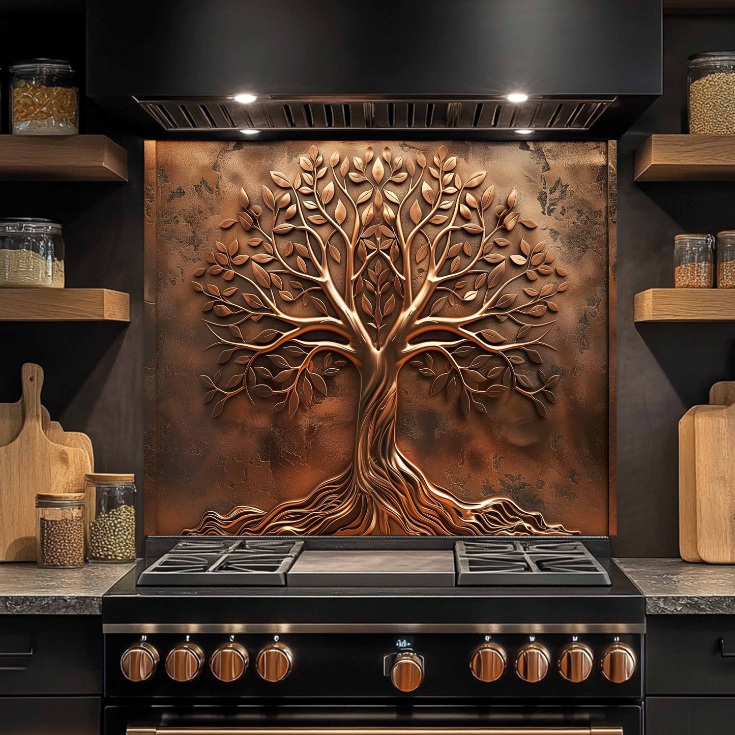 Custom Kitchen Backsplash – Amber Roots Tempered Glass Stove Backsplash