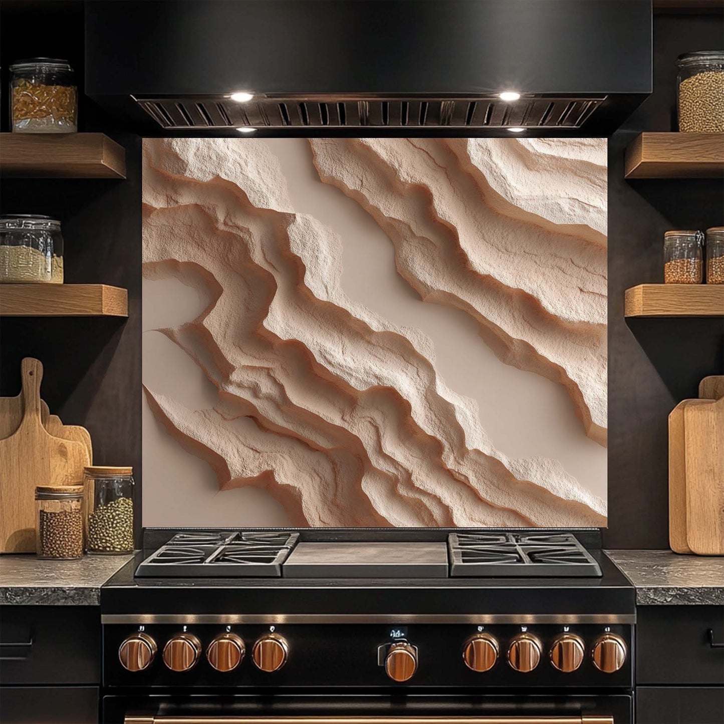 Eroded Dunes –  Tempered Glass Backsplash for Kitchen | Abstract Sand Backsplash
