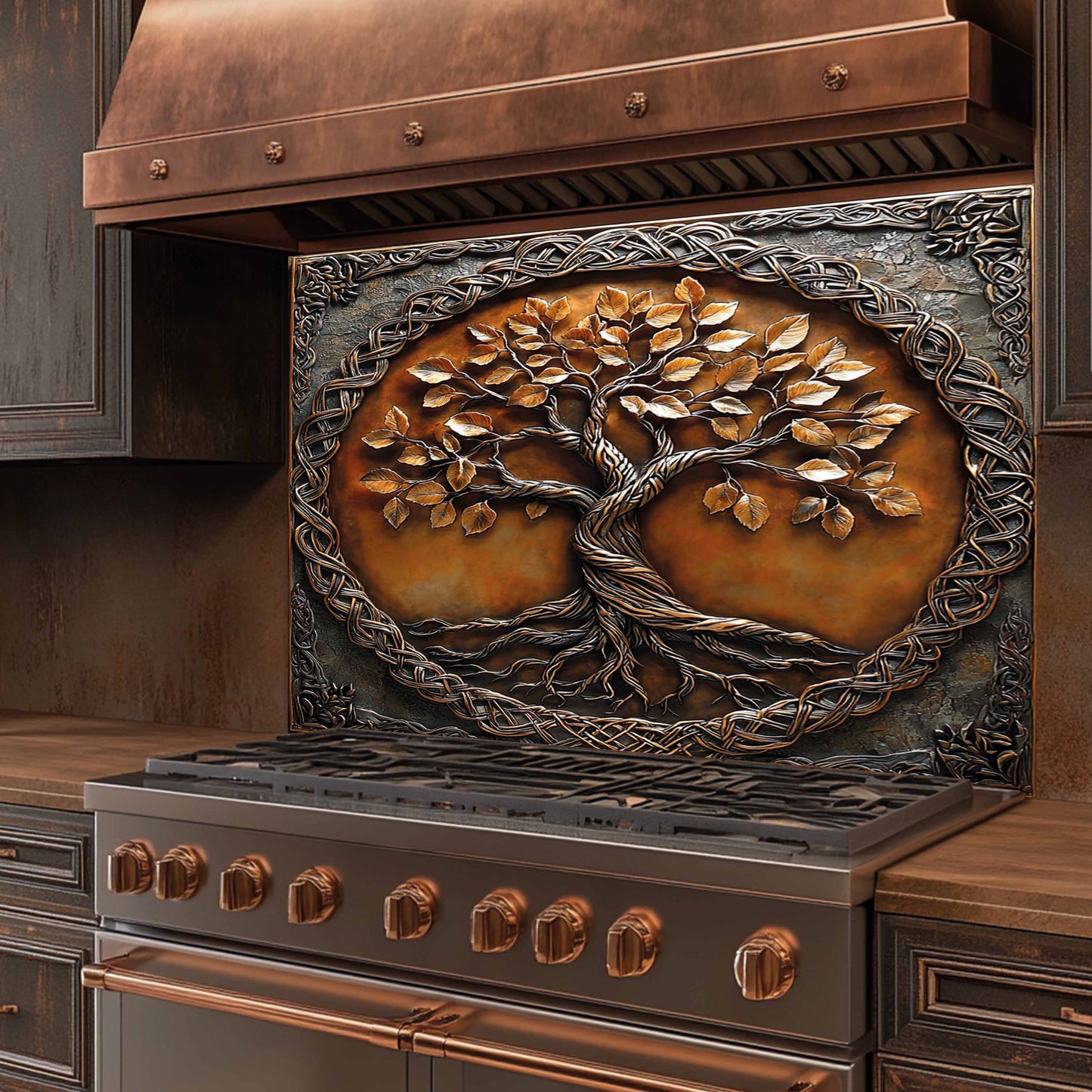 Copper Look Tree Glass Backsplash – Kitchen Backsplash for Stove & Sink