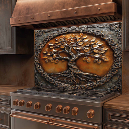 Copper Look Tree Glass Backsplash – Kitchen Backsplash for Stove & Sink