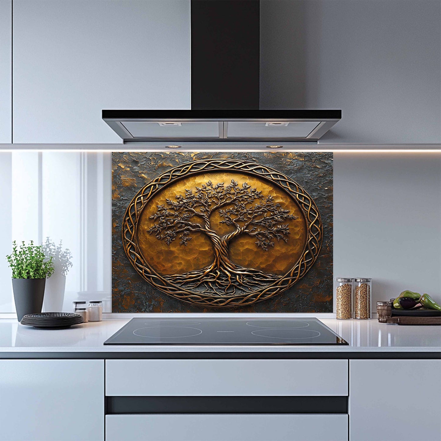 Bronze Roots Tempered Glass Backsplash – Kitchen Backsplash Behind Stove