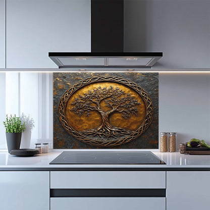 Bronze Roots Tempered Glass Backsplash – Kitchen Backsplash Behind Stove