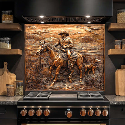 Cowboy Ride – Tempered Glass Backsplash for Kitchen | Horse Rider Copper Backsplash