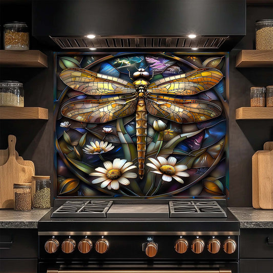 Golden Flight – Tempered Glass Backsplash for Kitchen Stove | Dragonfly Backsplash