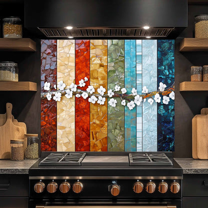 Glass Kitchen Backsplash – Blossom Spectrum Mosaic With Cherry Flower Branch