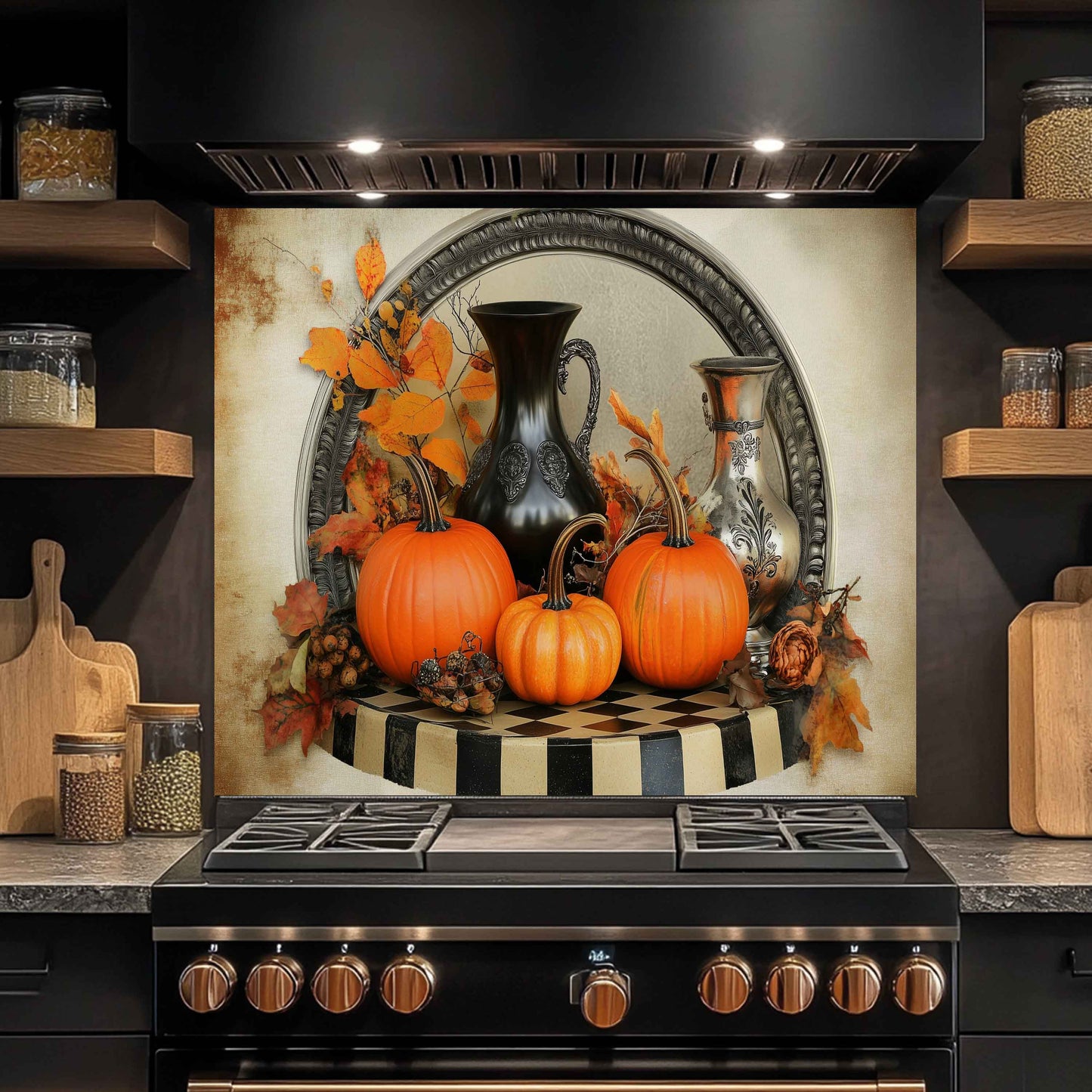 Autumn Harvest Tempered Glass Backsplash – Vintage Pumpkin Kitchen Wall Art
