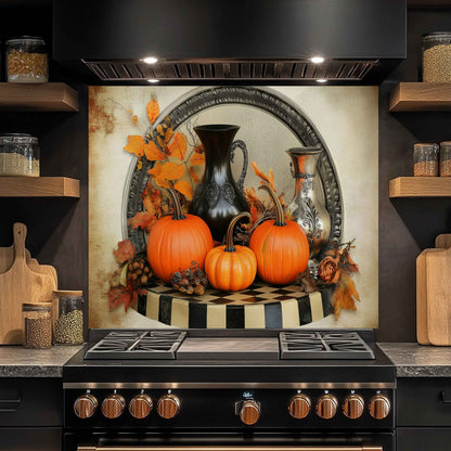 Autumn Harvest Tempered Glass Backsplash – Vintage Pumpkin Kitchen Wall Art