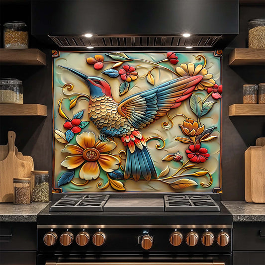 Birdsong Bloom Tempered Glass Backsplash – Colorful Floral & Bird Kitchen Backsplash
