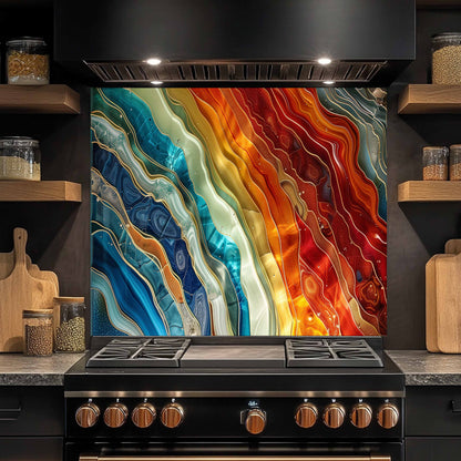 Tempered Glass Backsplash for Kitchen – Lava & Ocean Waves