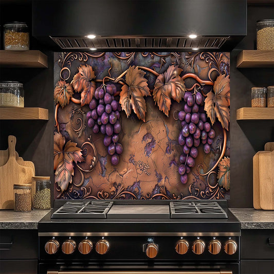 Tuscan Grape – Tempered Glass Backsplash for Kitchen | Copper Look Vineyard Backsplash