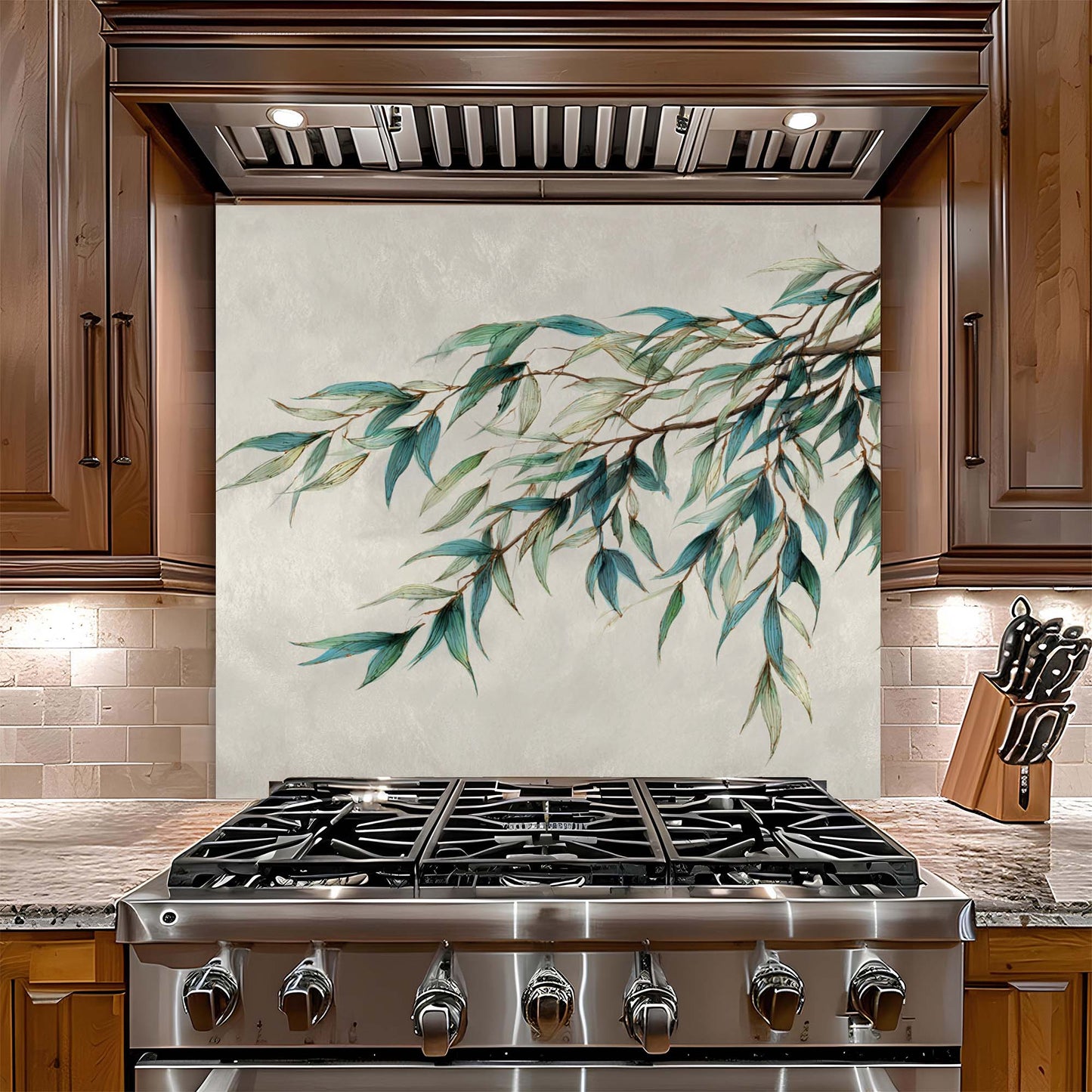 Willow Breeze – Tempered Glass Backsplash for Kitchen – Botanical Leaf Kitchen Splashback