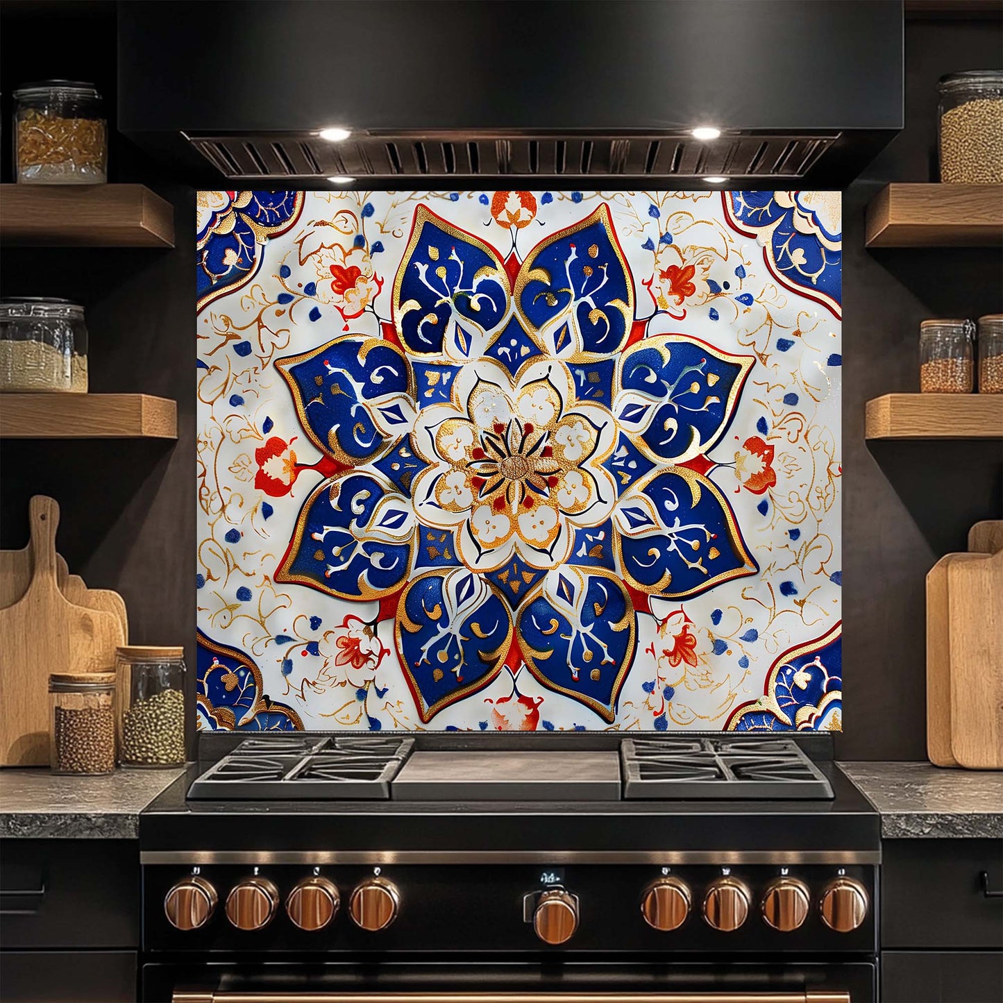 Oriental Blossom – Tempered Glass Backsplash for Kitchen – Mandala Kitchen Splashback