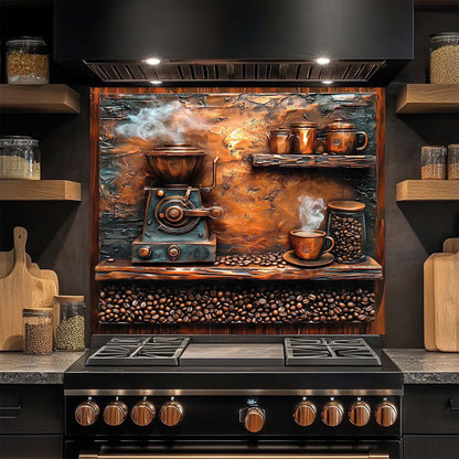 Brew & Beans – Tempered Glass Backsplash for Kitchen | Coffee Grinder Stove Backsplash