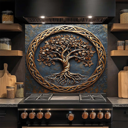 Rooted Soul – Tempered Glass Backsplash for Stove | Tree of Life Copper Look Backsplash