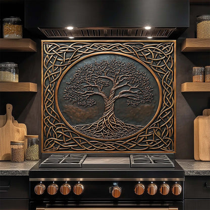 Timeless Root – Tempered Glass Backsplash for Stove | Tree of Life Copper Look Backsplash
