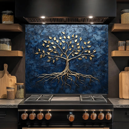 Golden Roots Tempered Glass Backsplash – Kitchen Backsplash for Stove