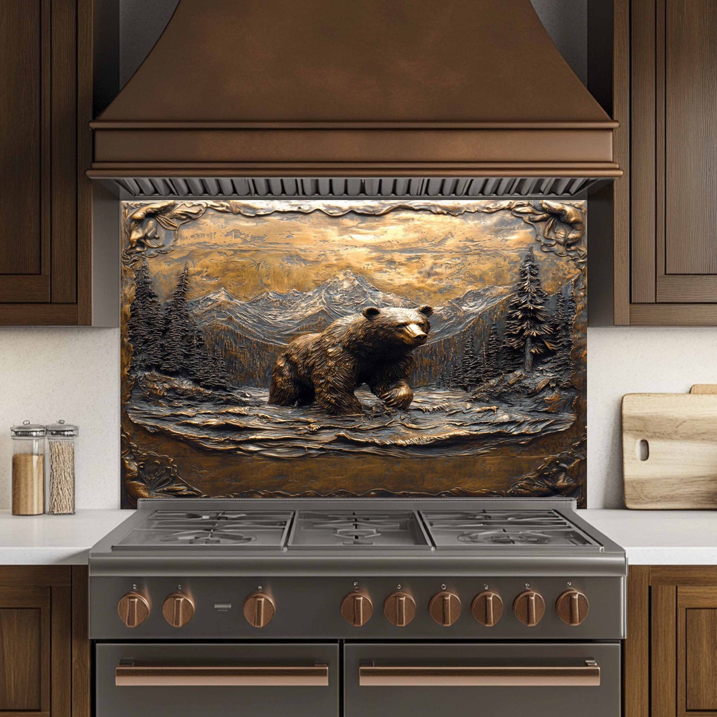 Forest Roar Bear – Tempered Glass Backsplash for Kitchen Stove