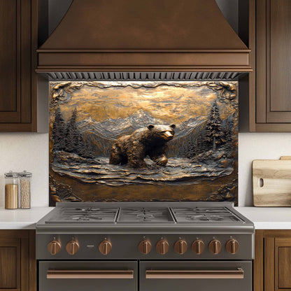 Forest Roar Bear – Tempered Glass Backsplash for Kitchen Stove