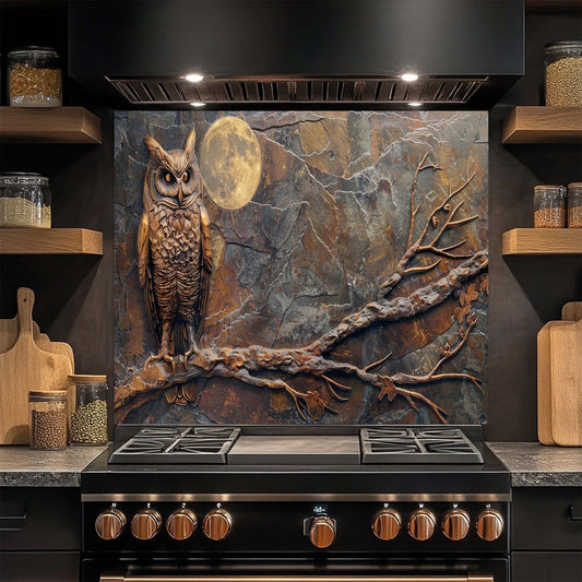 Midnight Owl Watch Tempered Glass Backsplash | Owl and Full Moon Backsplash