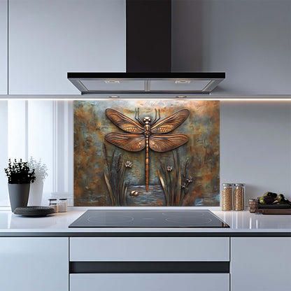 Copper Look Dragonfly Tempered Glass Backsplash – Metallic Finish Kitchen Backsplash