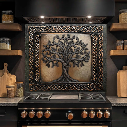 Custom Kitchen Backsplash – Celtic Roots Tempered Glass Stove Backsplash