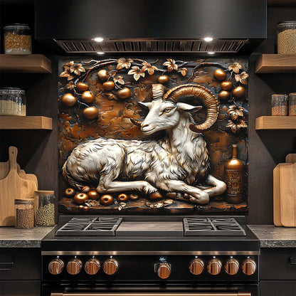 Golden Ram – Tempered Glass Backsplash for Kitchen Stove | Copper Look Ram Backsplash