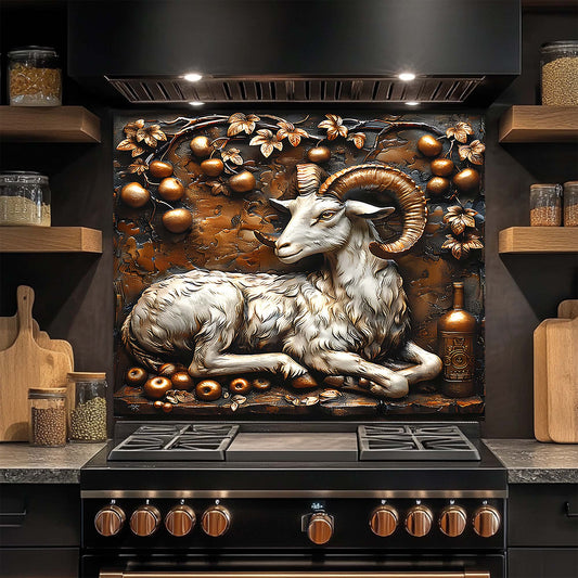 Golden Ram – Tempered Glass Backsplash for Kitchen Stove | Copper Look Ram Backsplash
