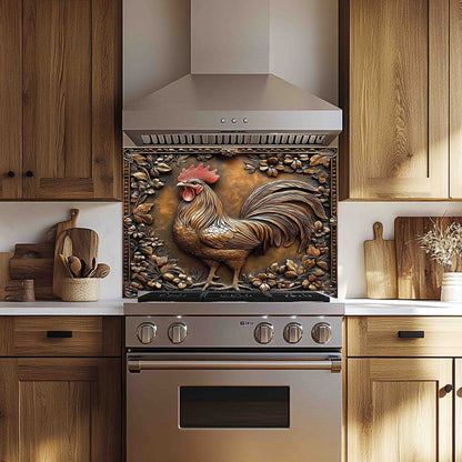 Rooster Copper Look– Tempered Glass Backsplash for Rustic Kitchen