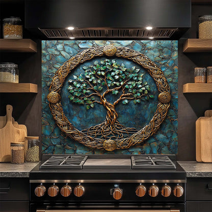 Celtic Embrace – Tempered Glass Backsplash for Kitchen Stove | Copper Look Backsplash