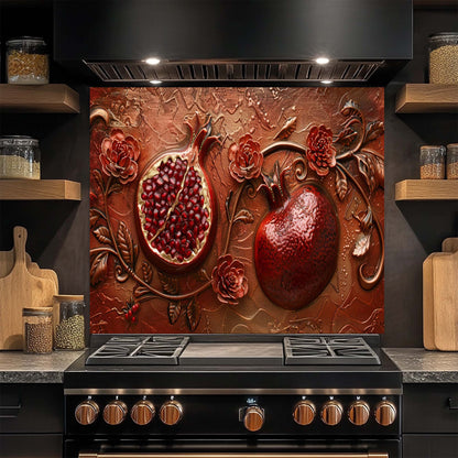 Crimson Bloom – Tempered Glass Backsplash | Rich Red Pomegranate Kitchen Backsplash