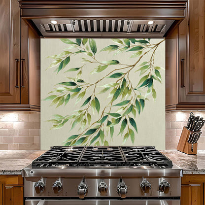 Olive Whisper – Tempered Glass Backsplash for Kitchen – Green Botanical Splashback