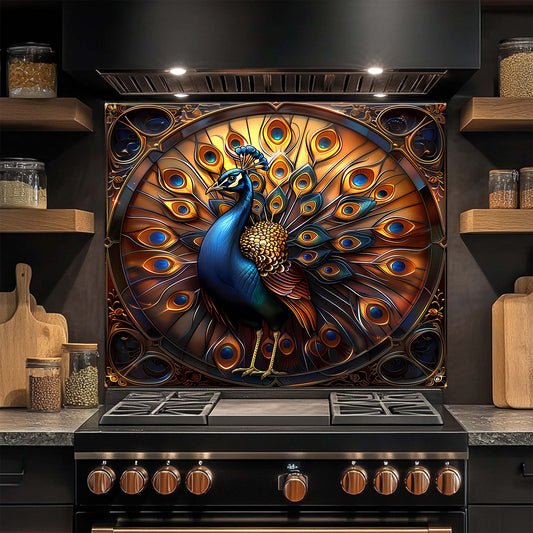 Royal Bloom – Tempered Glass Backsplash for Kitchen Stove | Majestic Peacock Backsplash