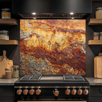 Rust Flow – Tempered Glass Backsplash | Industrial Abstract Copper Look Kitchen Backsplash