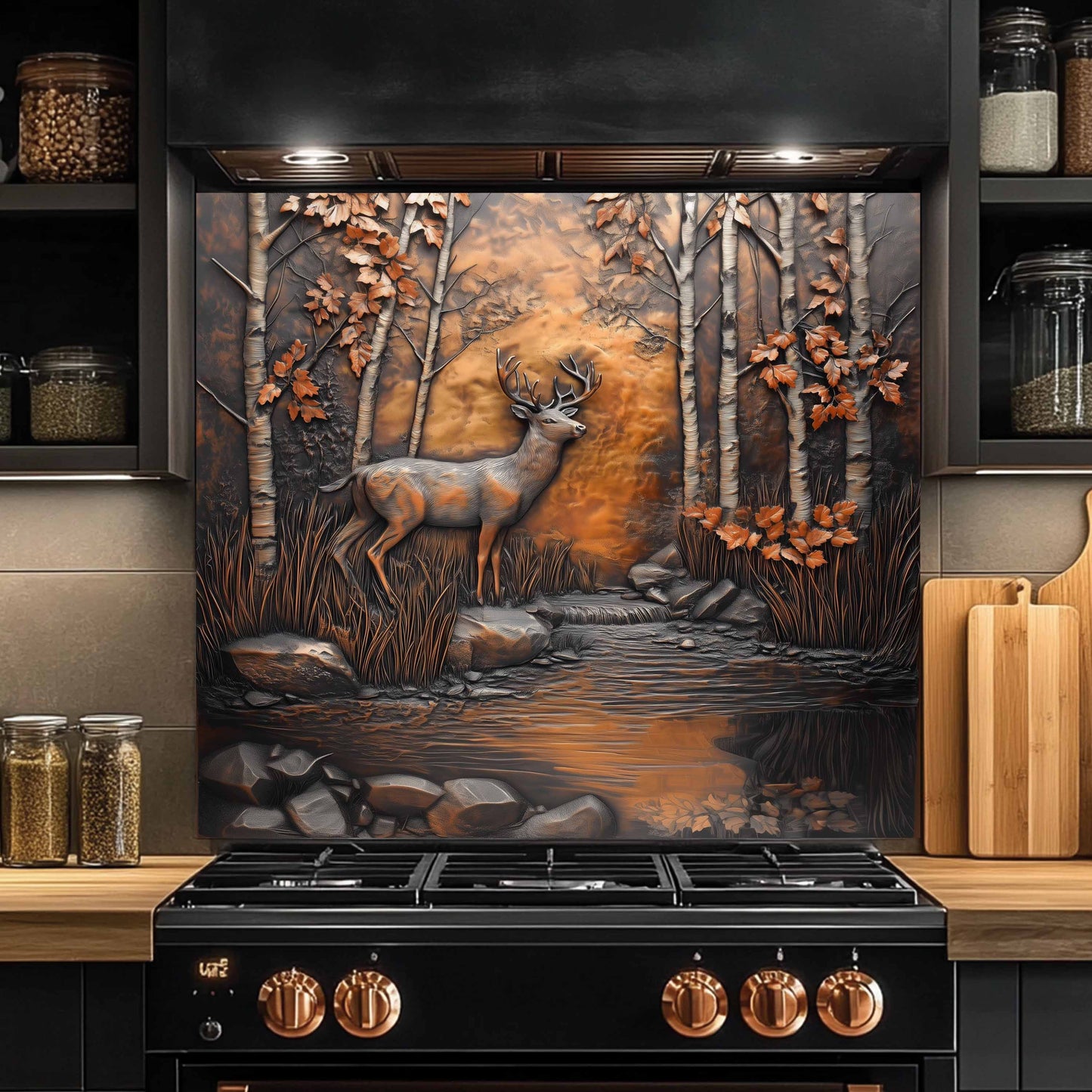 Autumn Stag Tempered Glass Backsplash – Deer in Forest Kitchen Splashback
